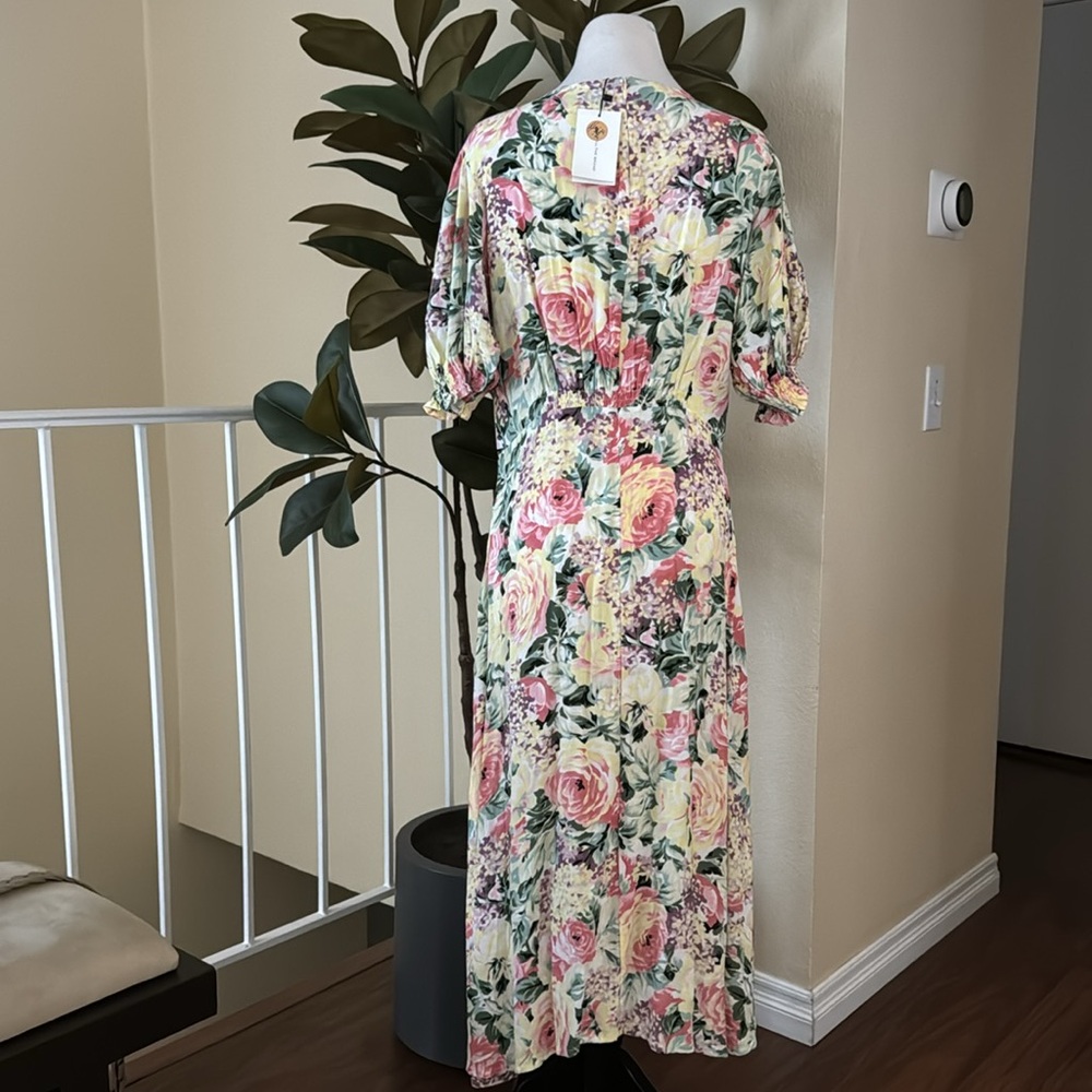 Faithfull The Brand Marie Louise Midi Dress In Vennisa Floral Yellow XL US 10 - Picture 9 of 16